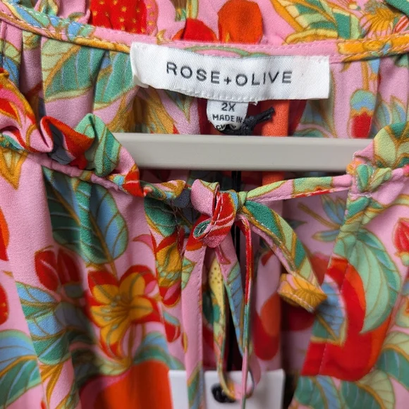 Rose & Olive Pink Tropical Fruit On Or Off-Shoulder Blouse 2X NWT - Picture 5 of 7